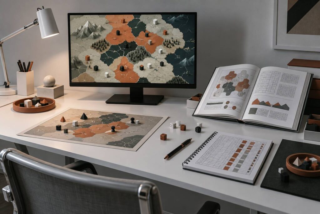 Bureau de simulation de gestion avec carte et manuel technique