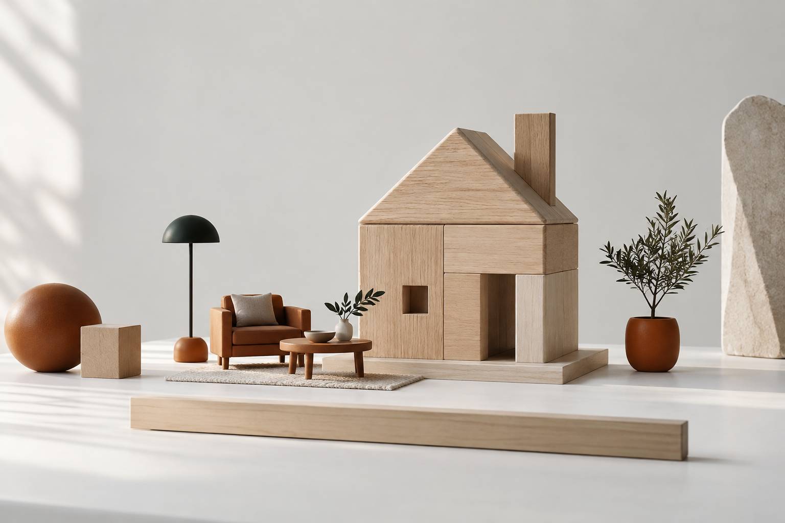 Blocs de construction en bois formant une petite habitation